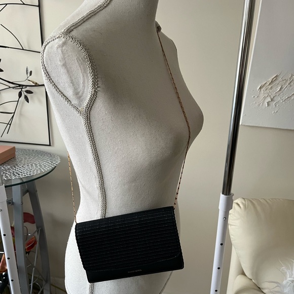 Mansur Gavriel Black Crossbody Leather and Raffia Wallet Bag w Gold Chain NWT - Picture 11 of 15